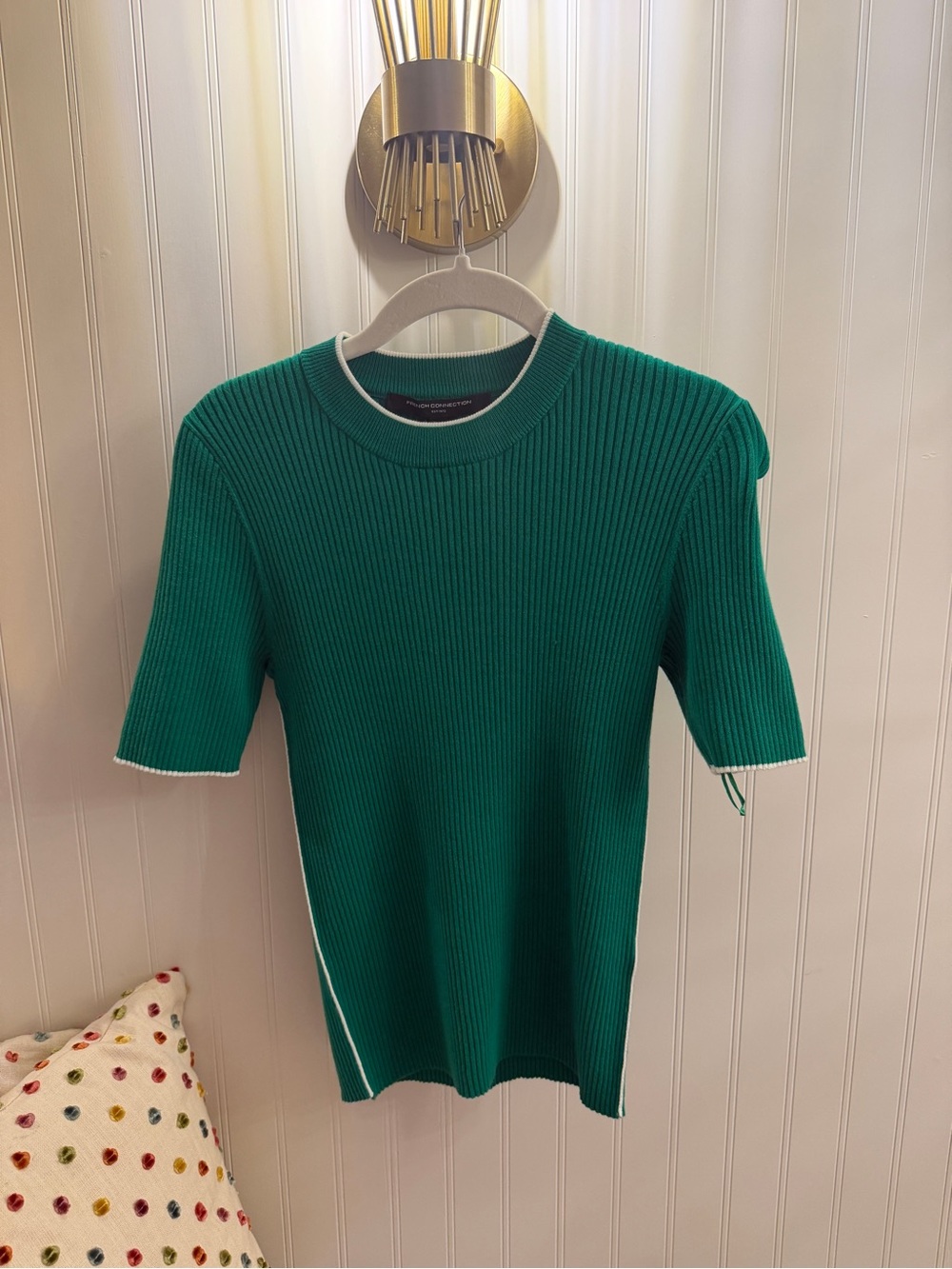 French Connection Emerald Green Ribbed Short-Sleeve Top